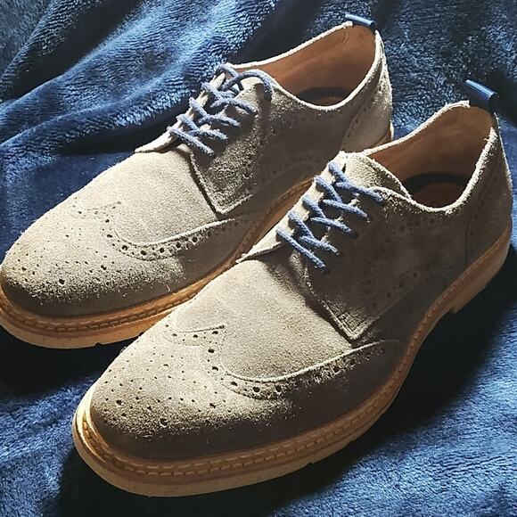 JOHNSTON MURPHY PEARCE SUEDE WINGTIP GREEN GRAY DERBY OXFORDS MENS 9.5 GUC - Picture 3 of 16